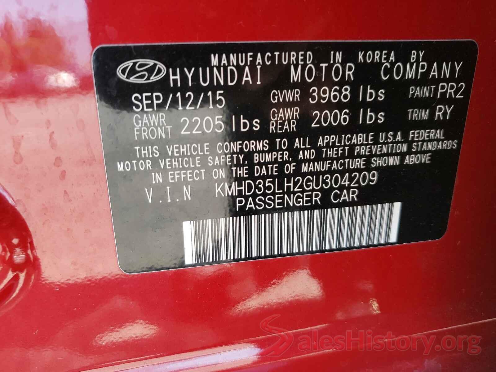 KMHD35LH2GU304209 2016 HYUNDAI ELANTRA