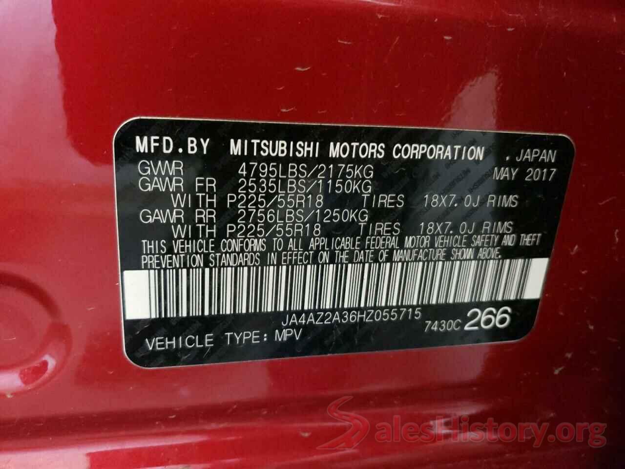 JA4AZ2A36HZ055715 2017 MITSUBISHI OUTLANDER