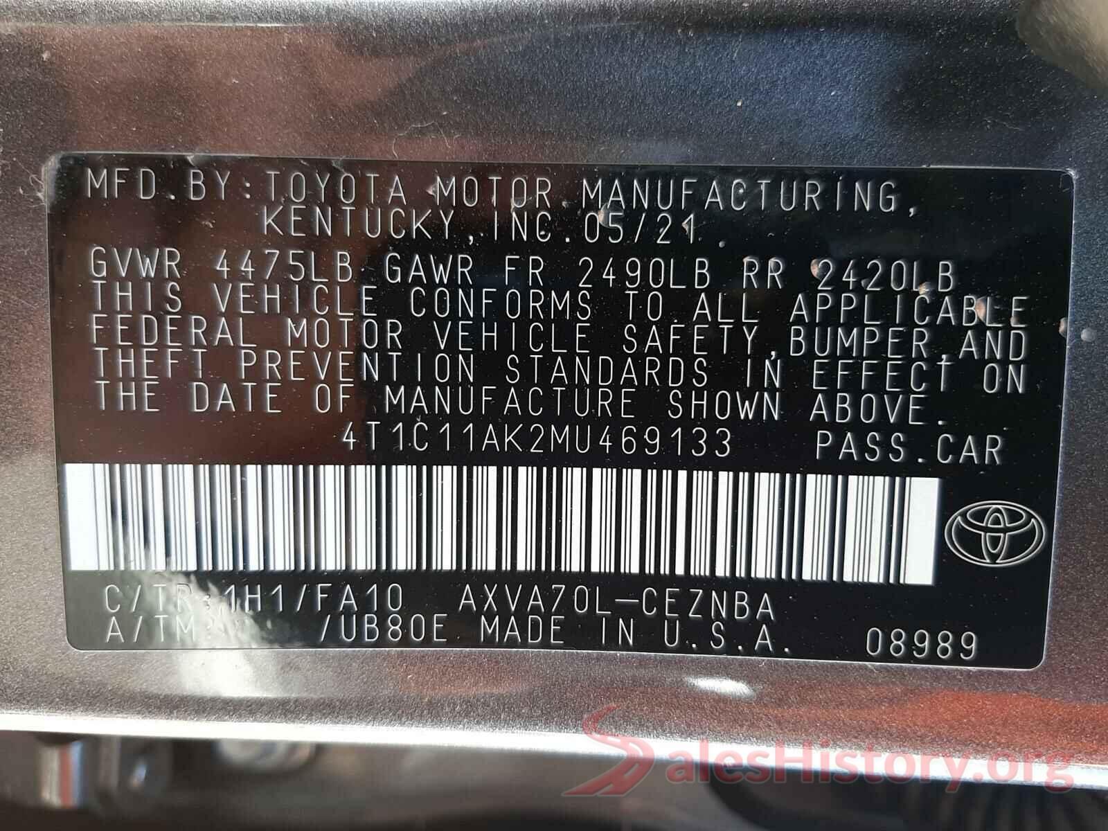 4T1C11AK2MU469133 2021 TOYOTA CAMRY