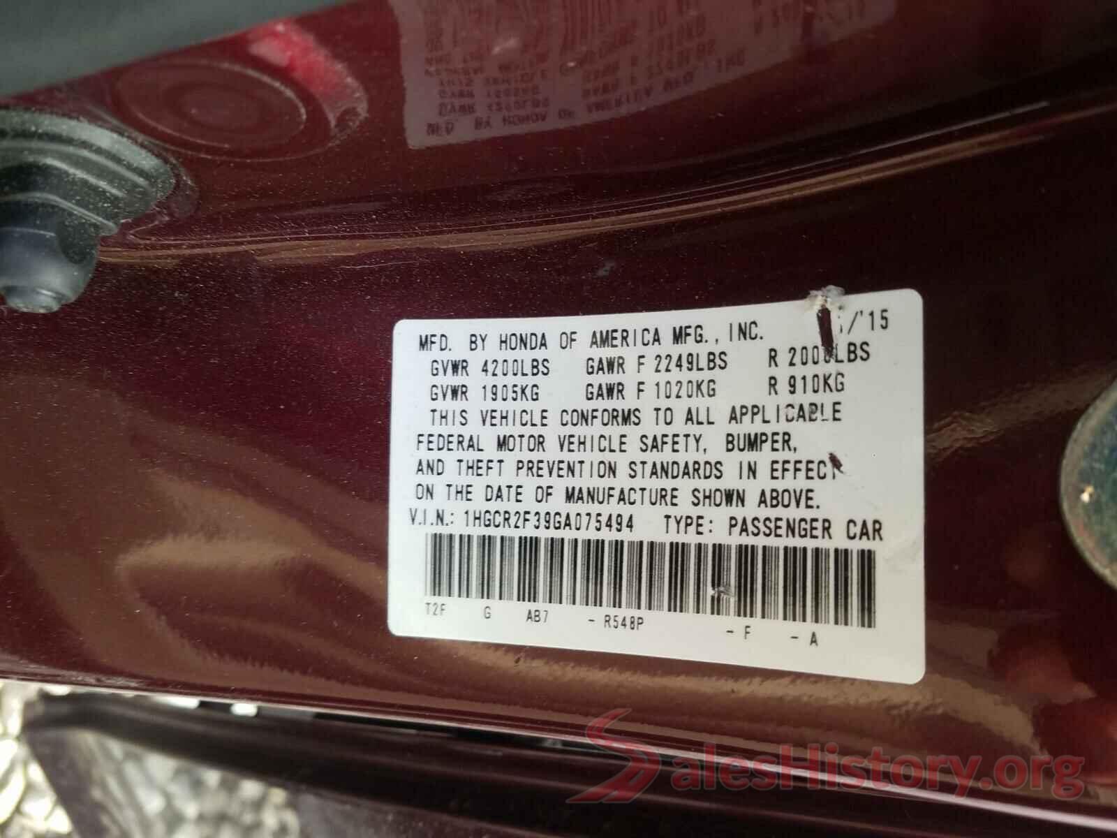 1HGCR2F39GA075494 2016 HONDA ACCORD