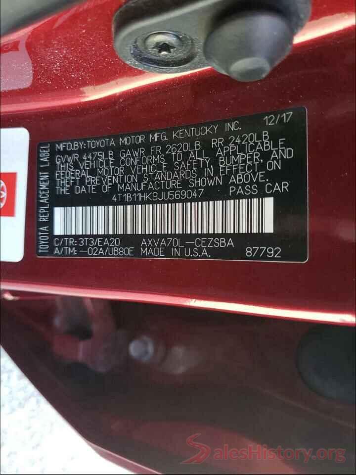 4T1B11HK9JU569047 2018 TOYOTA CAMRY