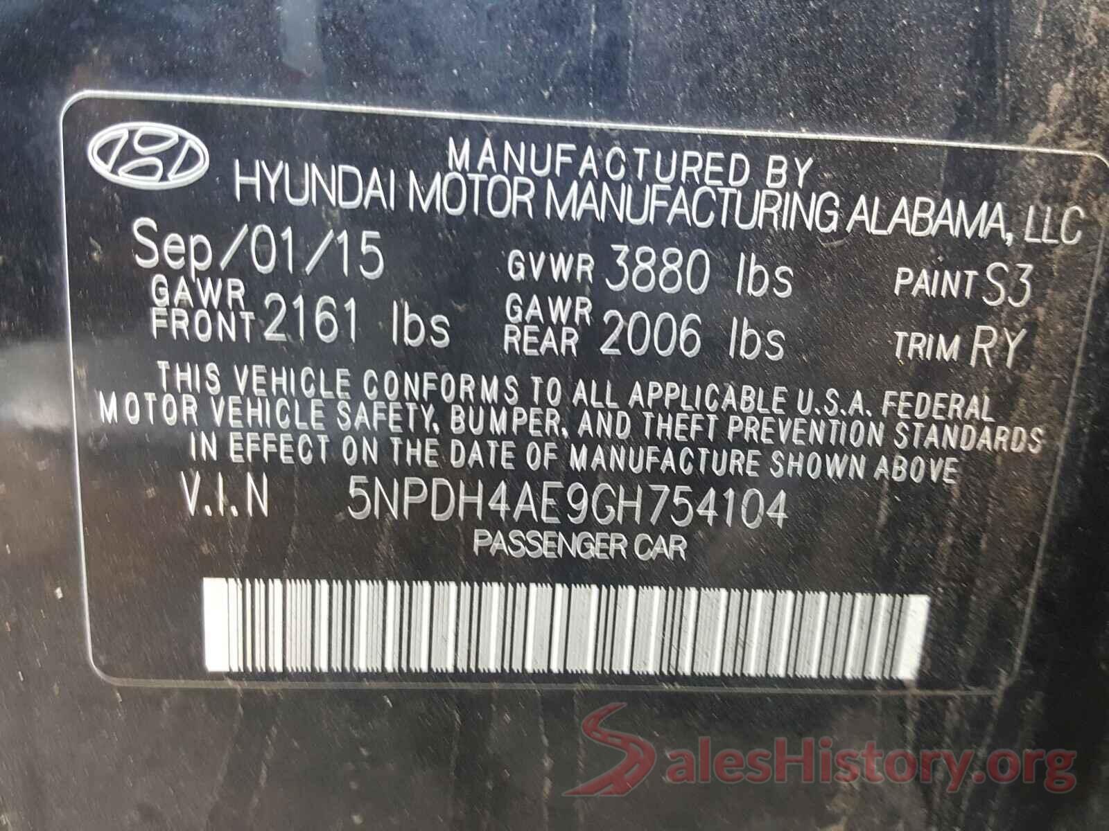 5NPDH4AE9GH754104 2016 HYUNDAI ELANTRA