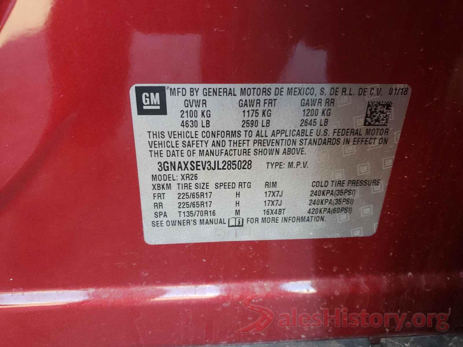 3GNAXSEV3JL285028 2018 CHEVROLET EQUINOX