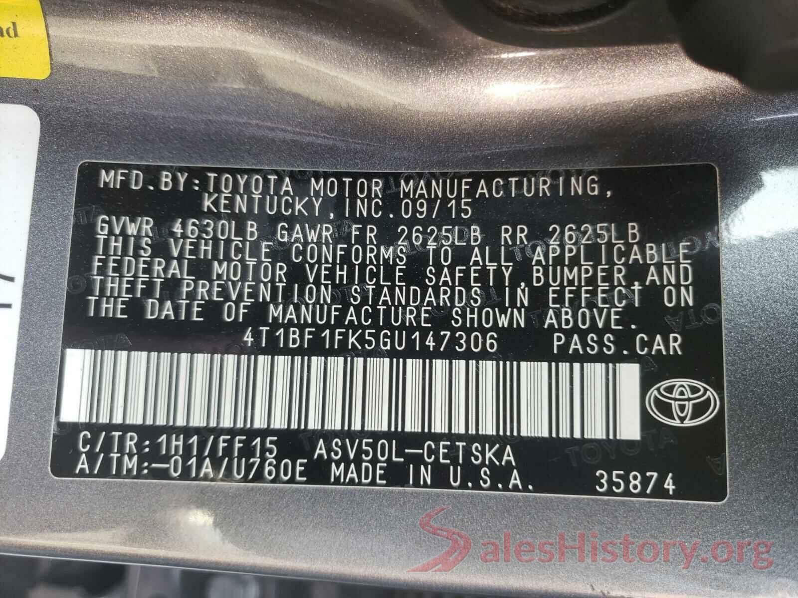 4T1BF1FK5GU147306 2016 TOYOTA CAMRY