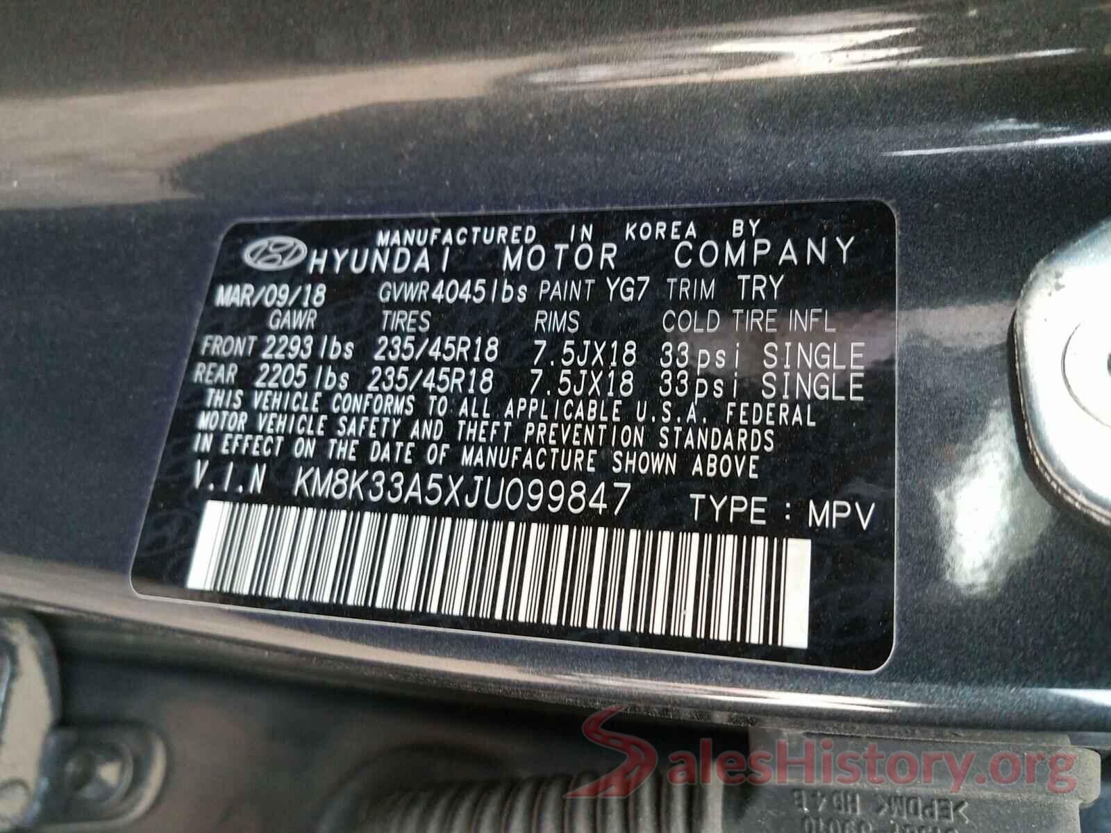 KM8K33A5XJU099847 2018 HYUNDAI KONA