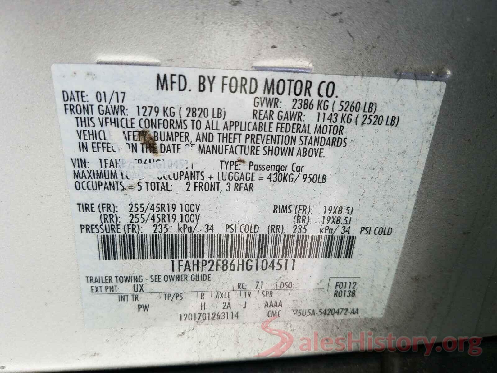 1FAHP2F86HG104511 2017 FORD TAURUS