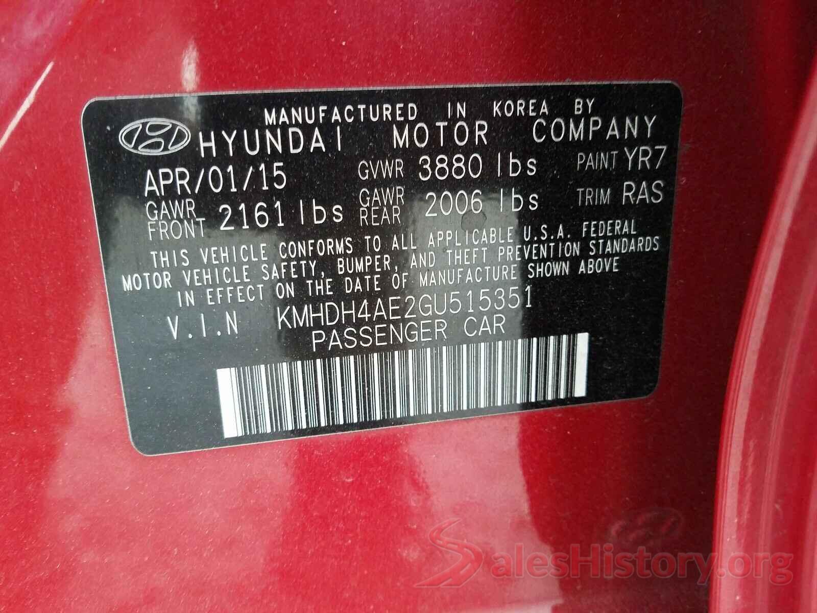 KMHDH4AE2GU515351 2016 HYUNDAI ELANTRA