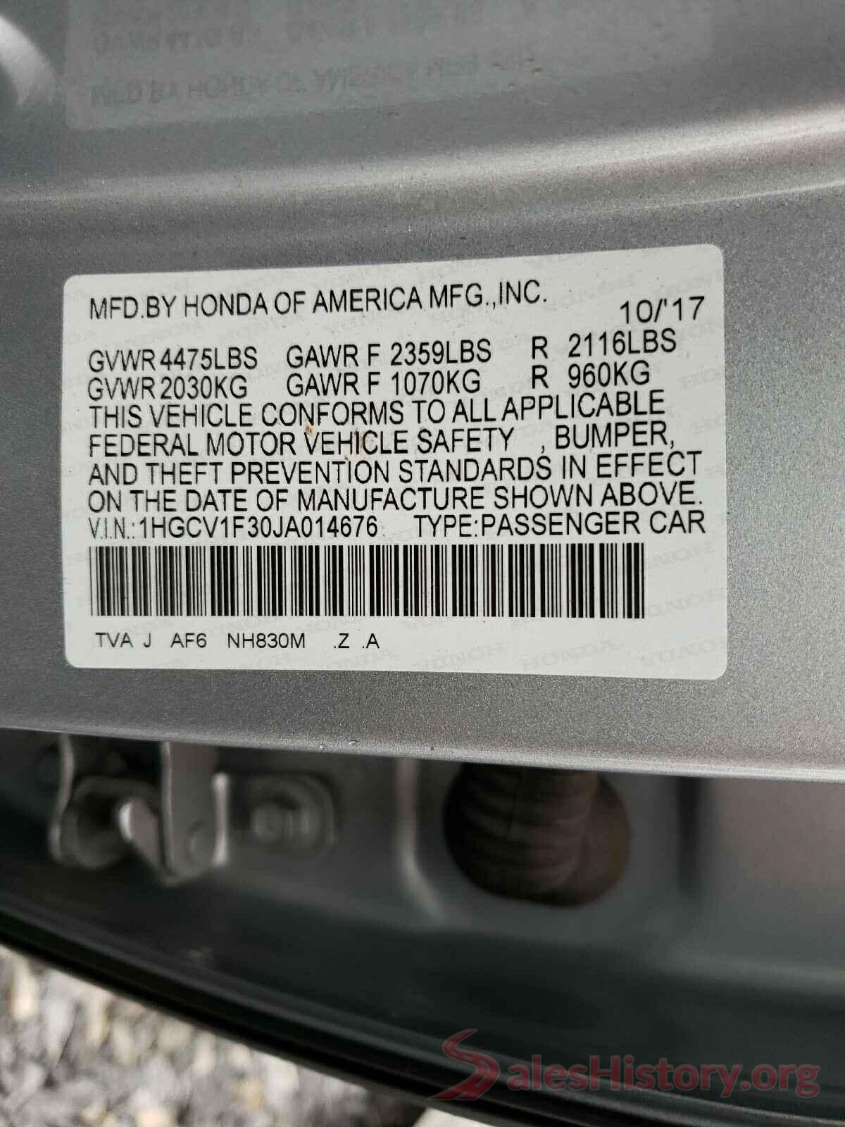 1HGCV1F30JA014676 2018 HONDA ACCORD