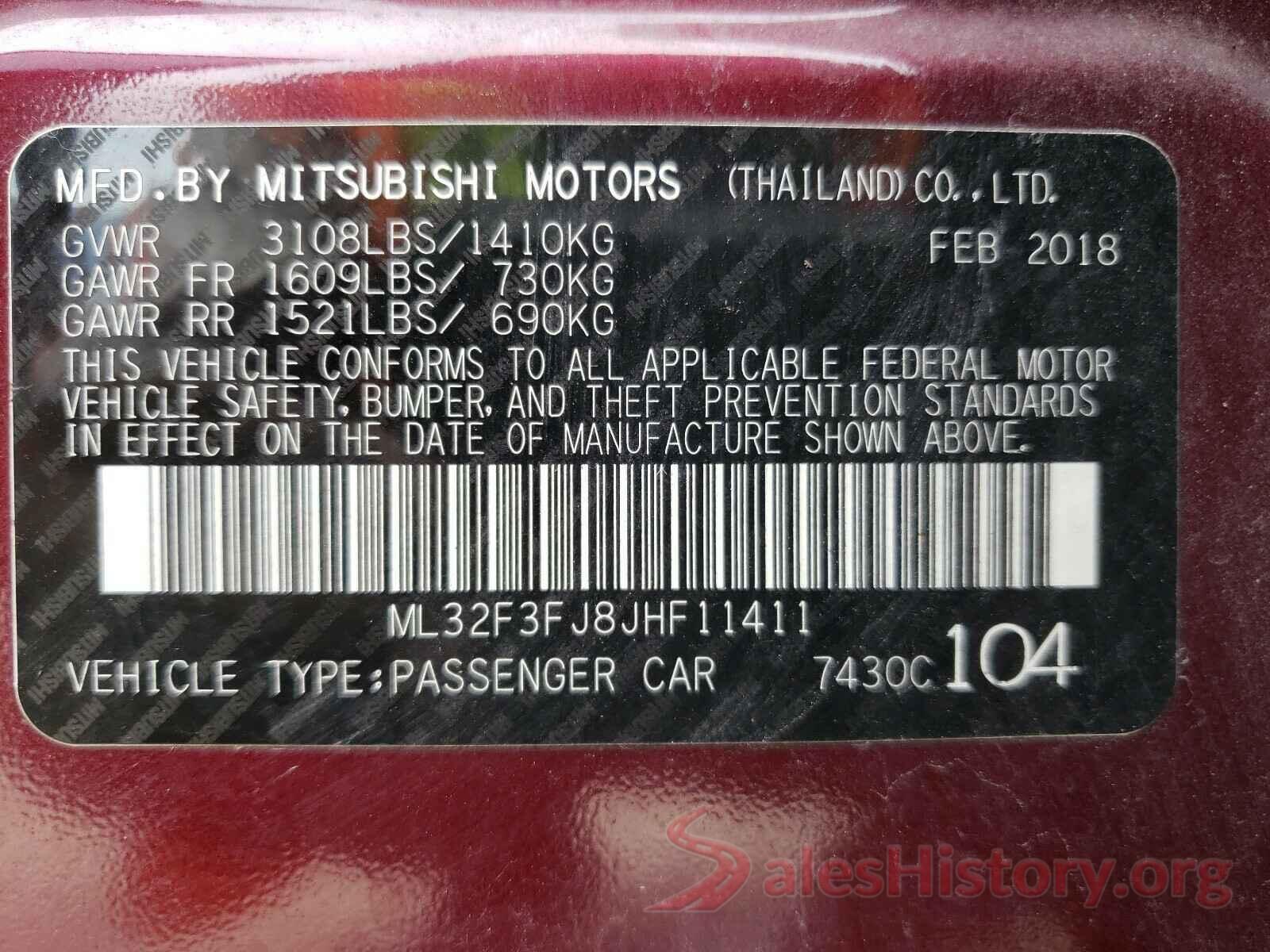 ML32F3FJ8JHF11411 2018 MITSUBISHI MIRAGE