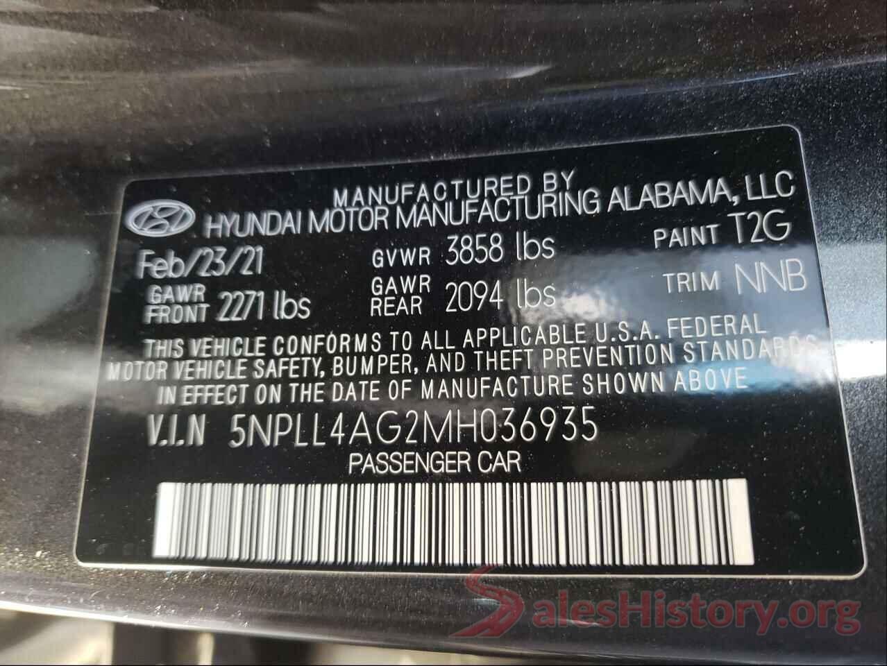 5NPLL4AG2MH036935 2021 HYUNDAI ELANTRA