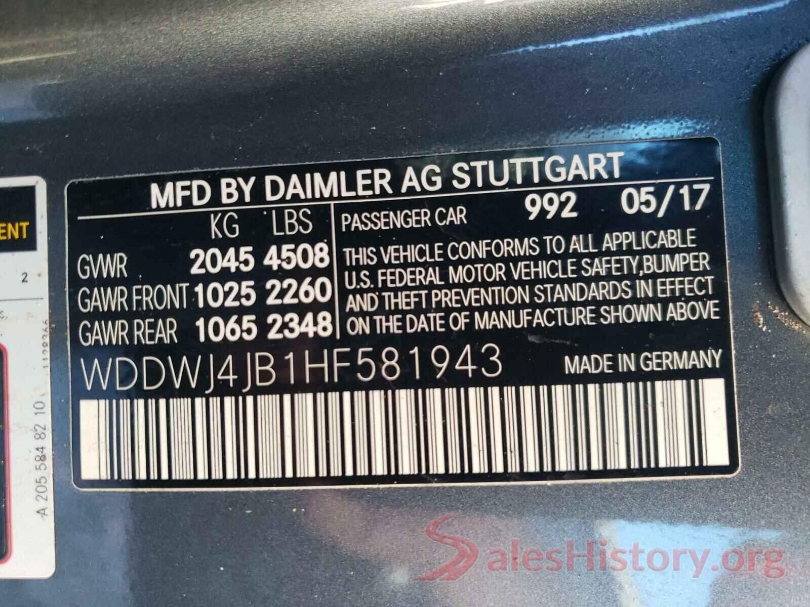 WDDWJ4JB1HF581943 2017 MERCEDES-BENZ C CLASS