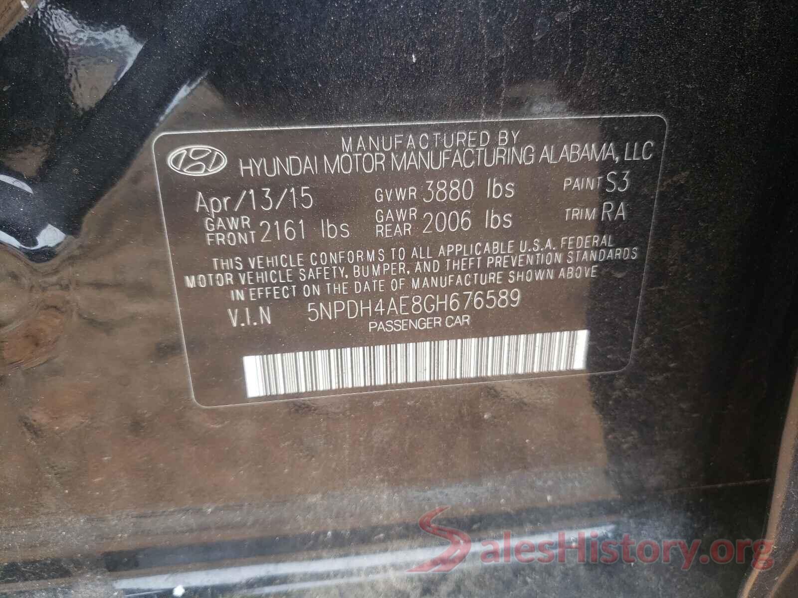 5NPDH4AE8GH676589 2016 HYUNDAI ELANTRA