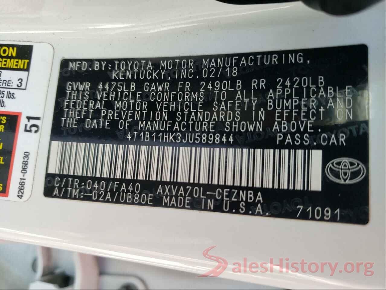 4T1B11HK3JU589844 2018 TOYOTA CAMRY