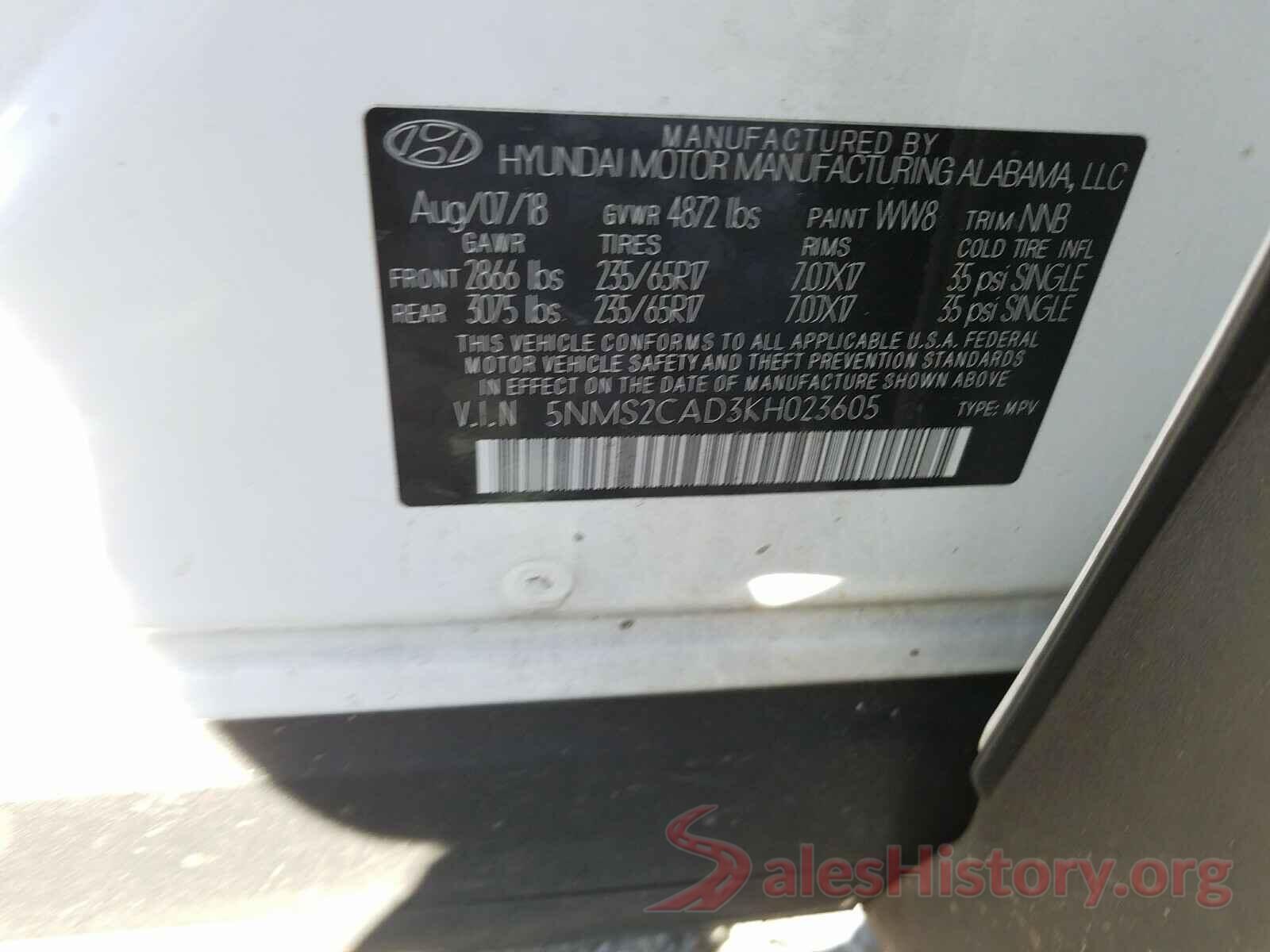 5NMS2CAD3KH023605 2019 HYUNDAI SANTA FE