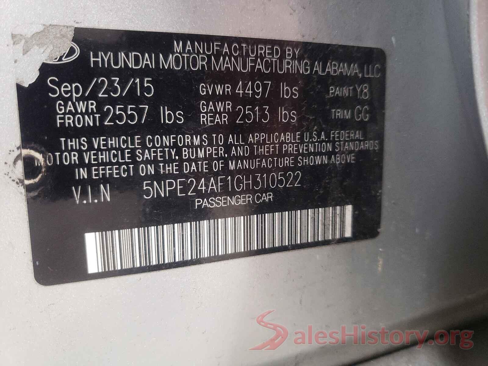 5NPE24AF1GH310522 2016 HYUNDAI SONATA