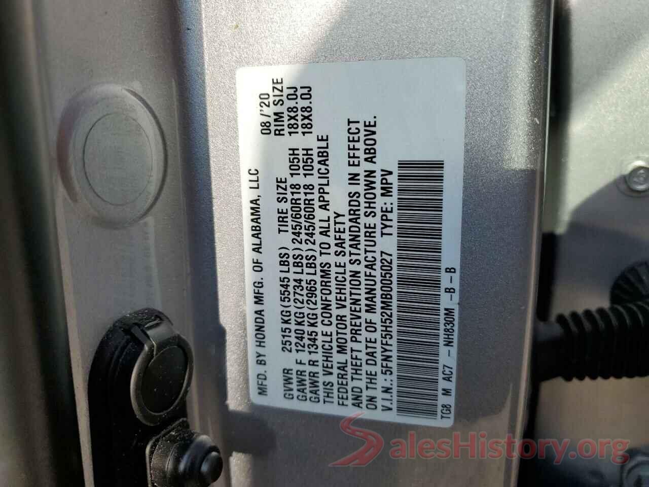 5FNYF5H52MB005027 2021 HONDA PILOT