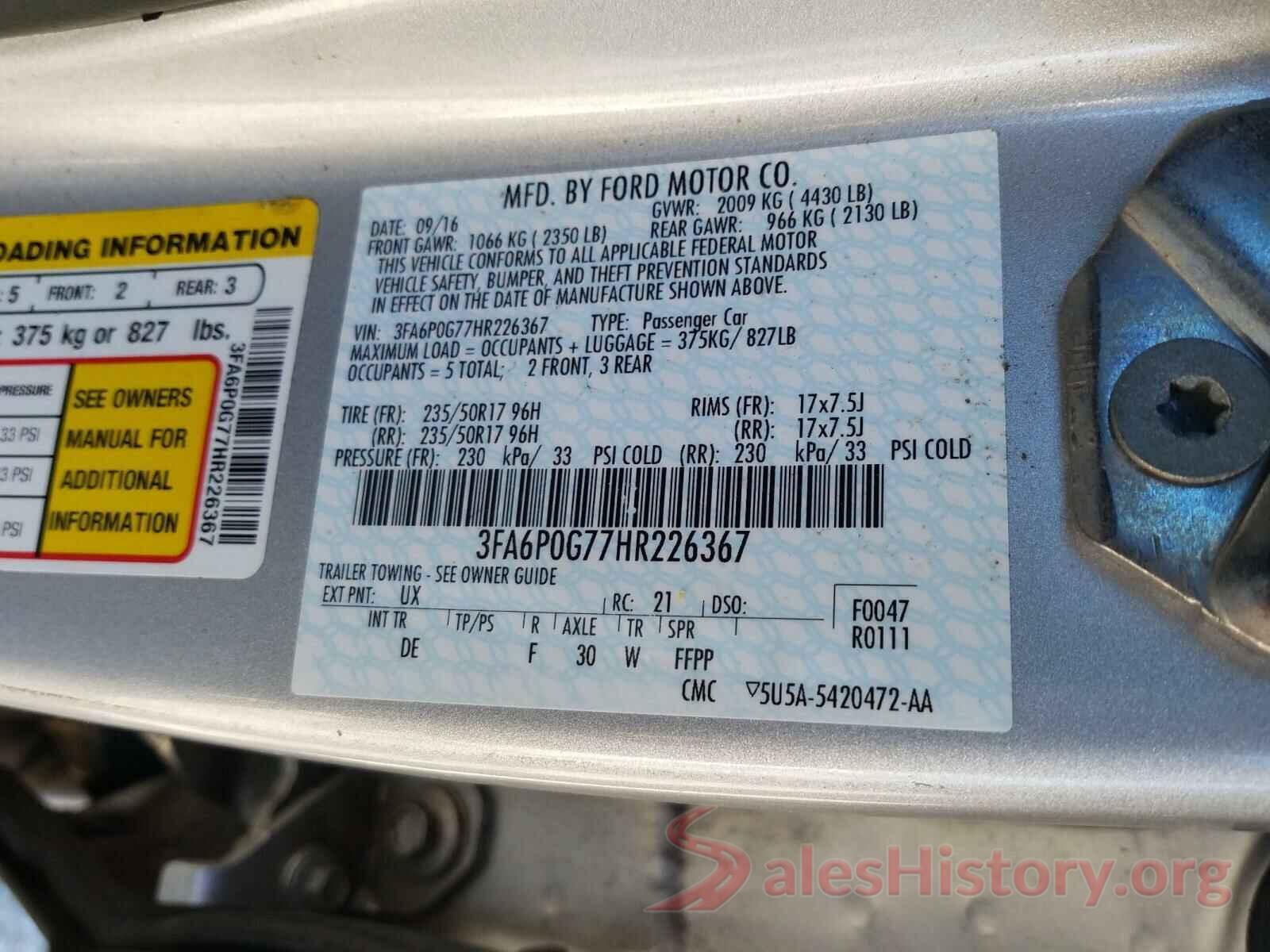 3FA6P0G77HR226367 2017 FORD FUSION