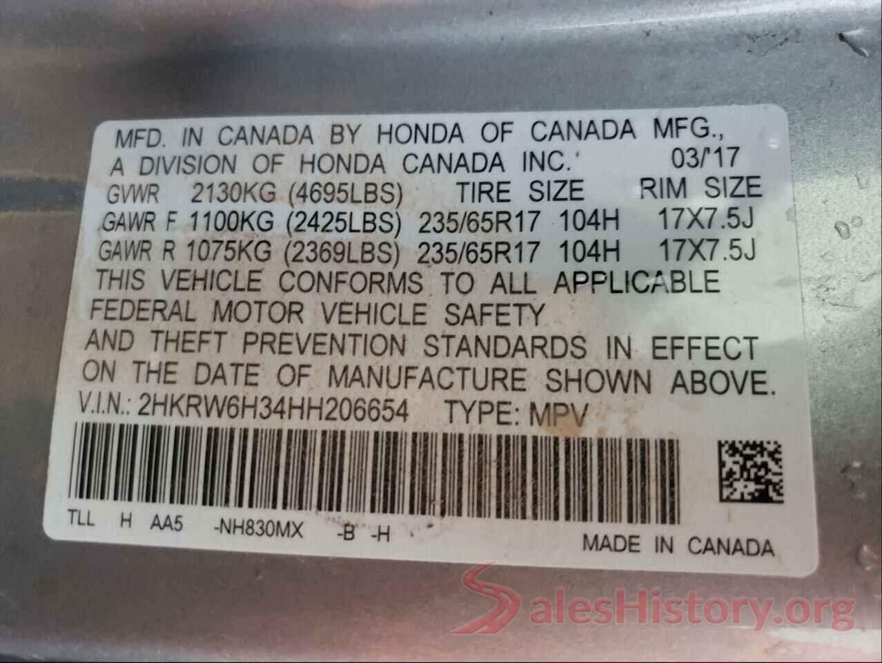 2HKRW6H34HH206654 2017 HONDA CRV