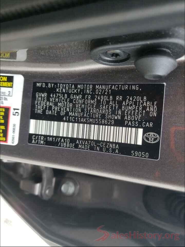 4T1C11AK5MU558629 2021 TOYOTA CAMRY