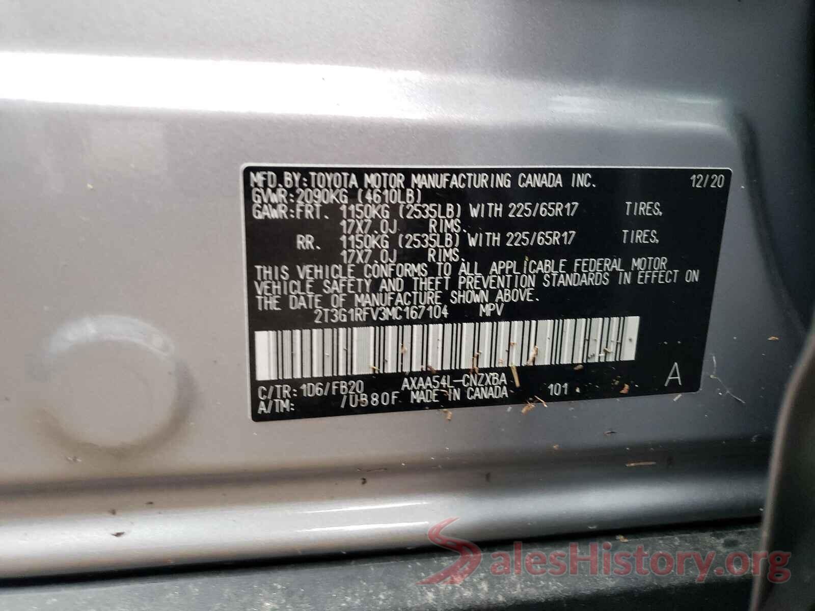 2T3G1RFV3MC167104 2021 TOYOTA RAV4