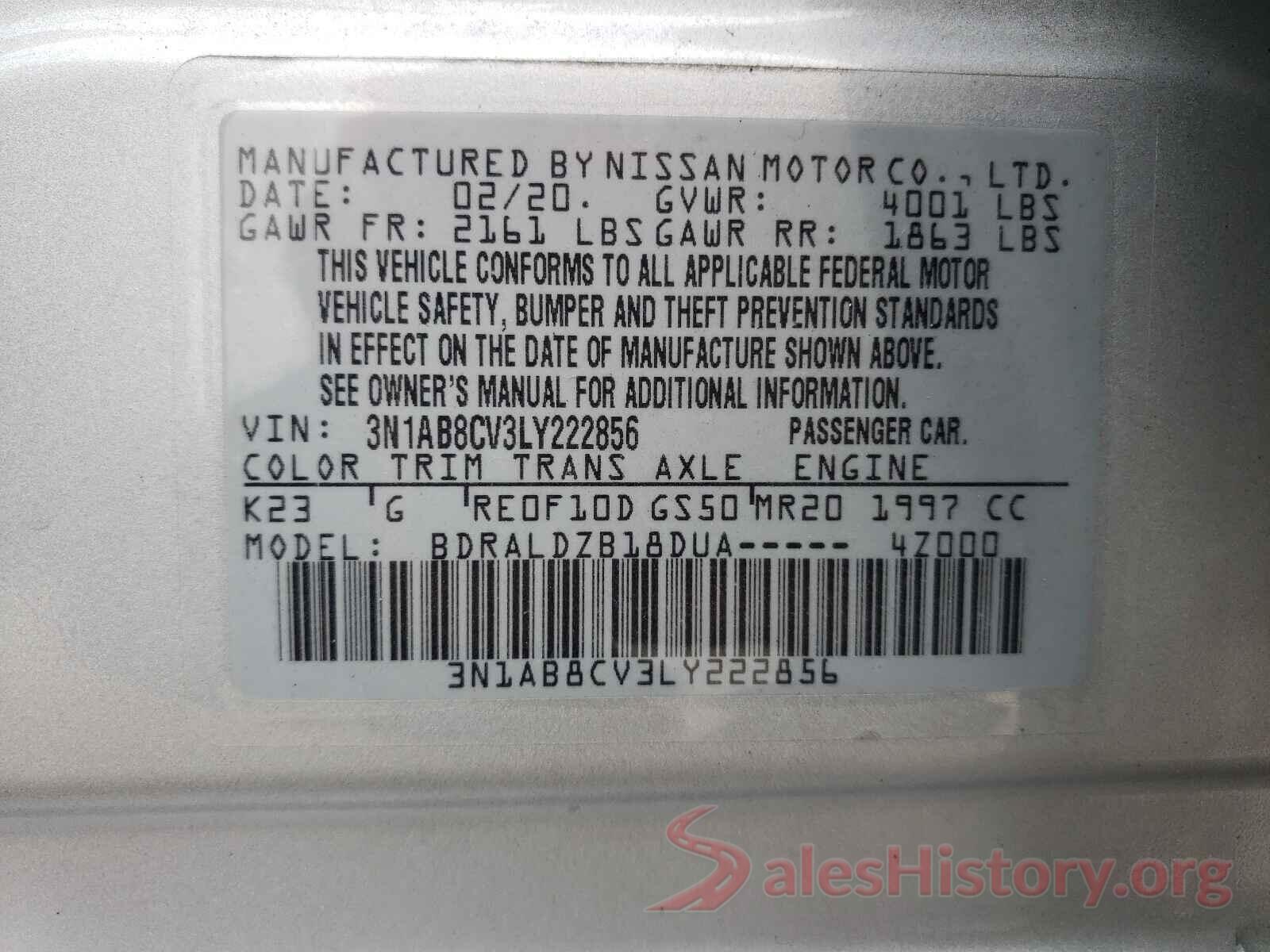 3N1AB8CV3LY222856 2020 NISSAN SENTRA