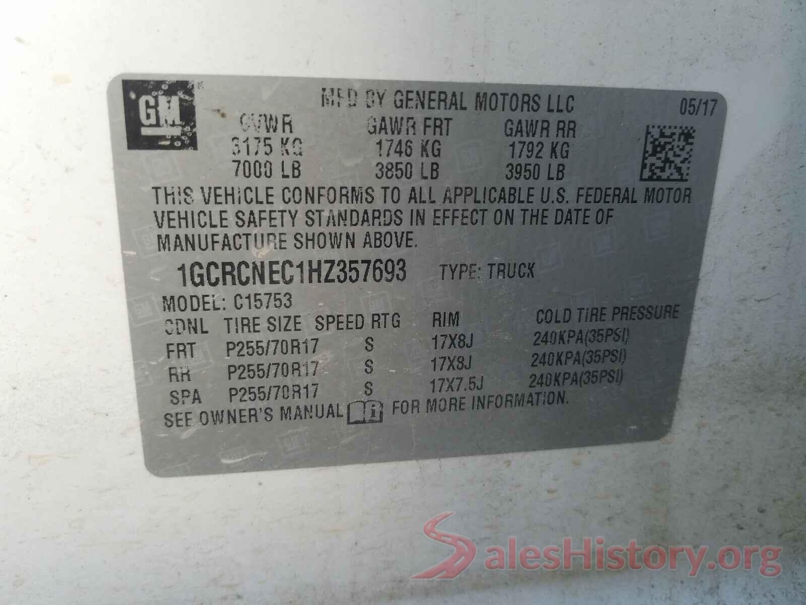 1GCRCNEC1HZ357693 2017 CHEVROLET SILVERADO