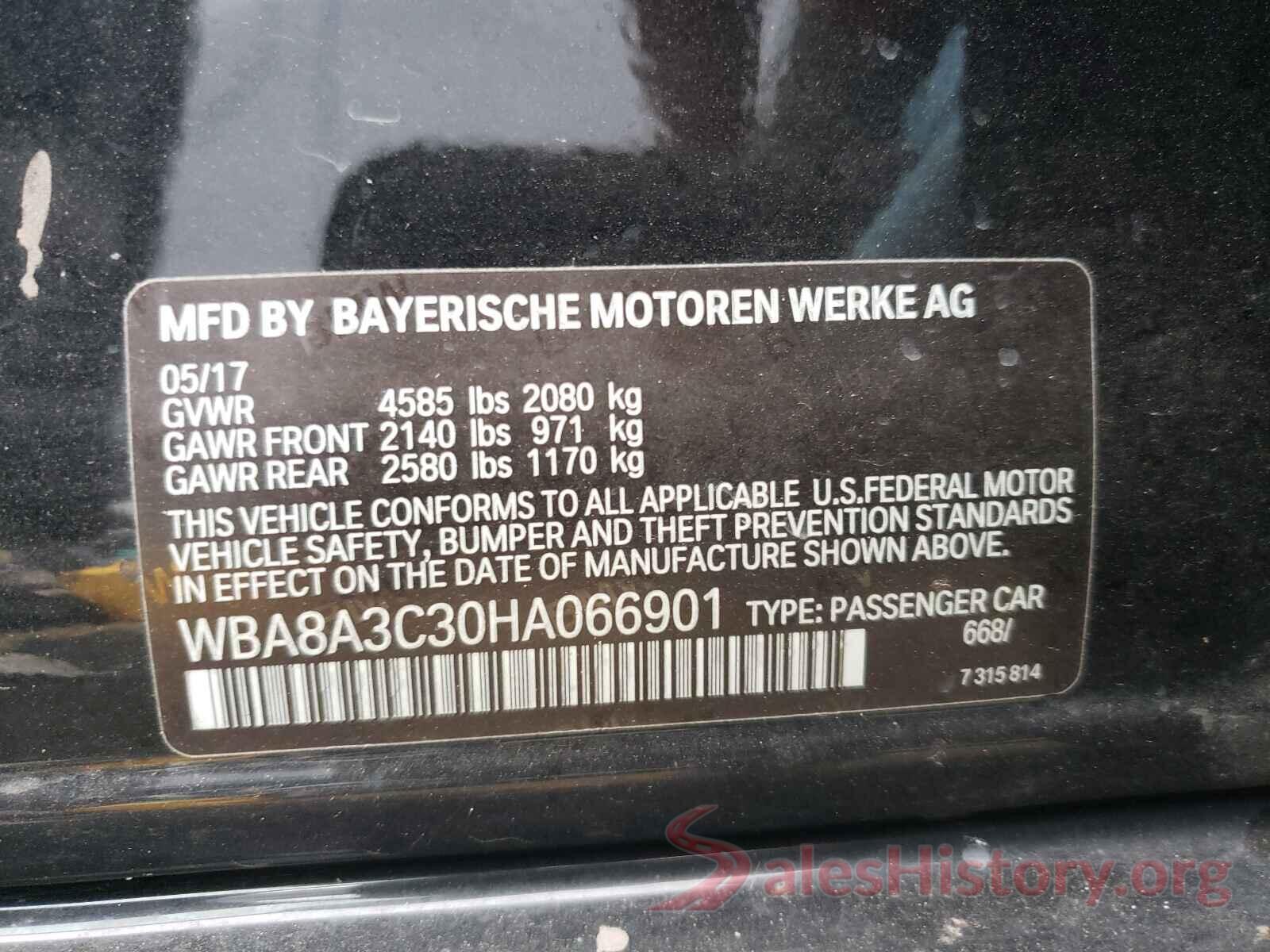 WBA8A3C30HA066901 2017 BMW 3 SERIES