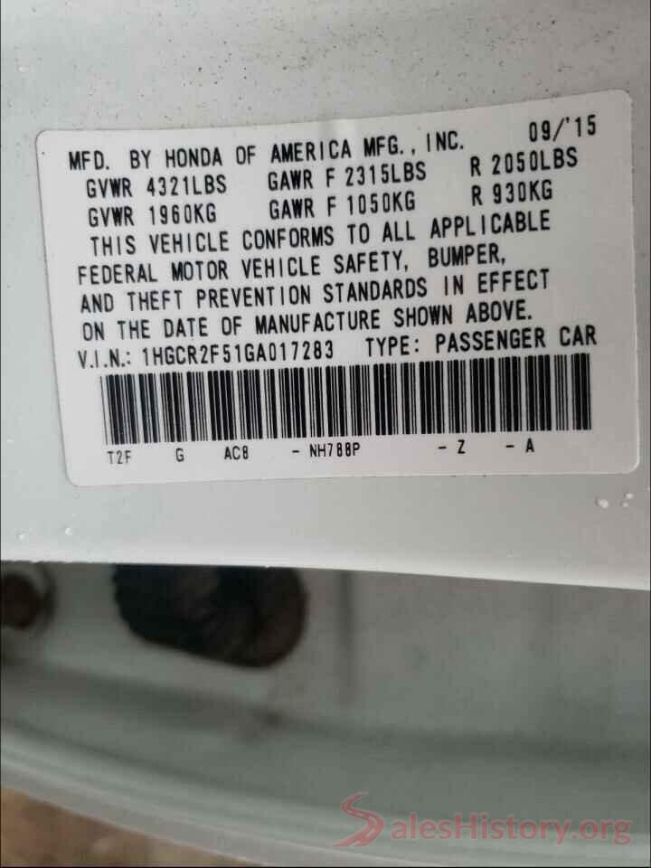 1HGCR2F51GA017283 2016 HONDA ACCORD