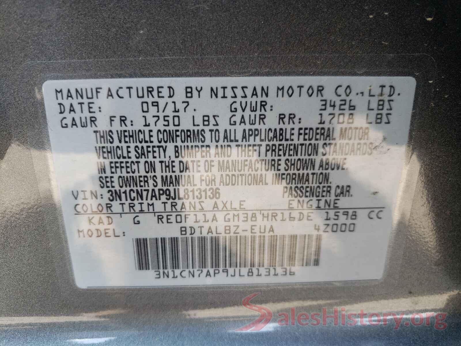 3N1CN7AP9JL813136 2018 NISSAN VERSA