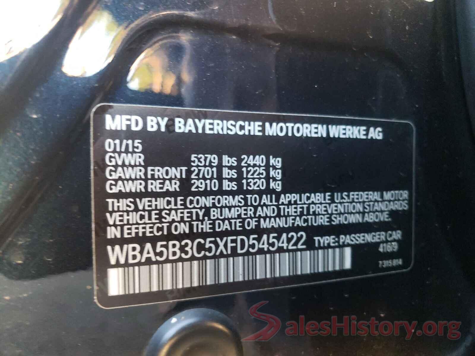 WBA5B3C5XFD545422 2015 BMW 5 SERIES