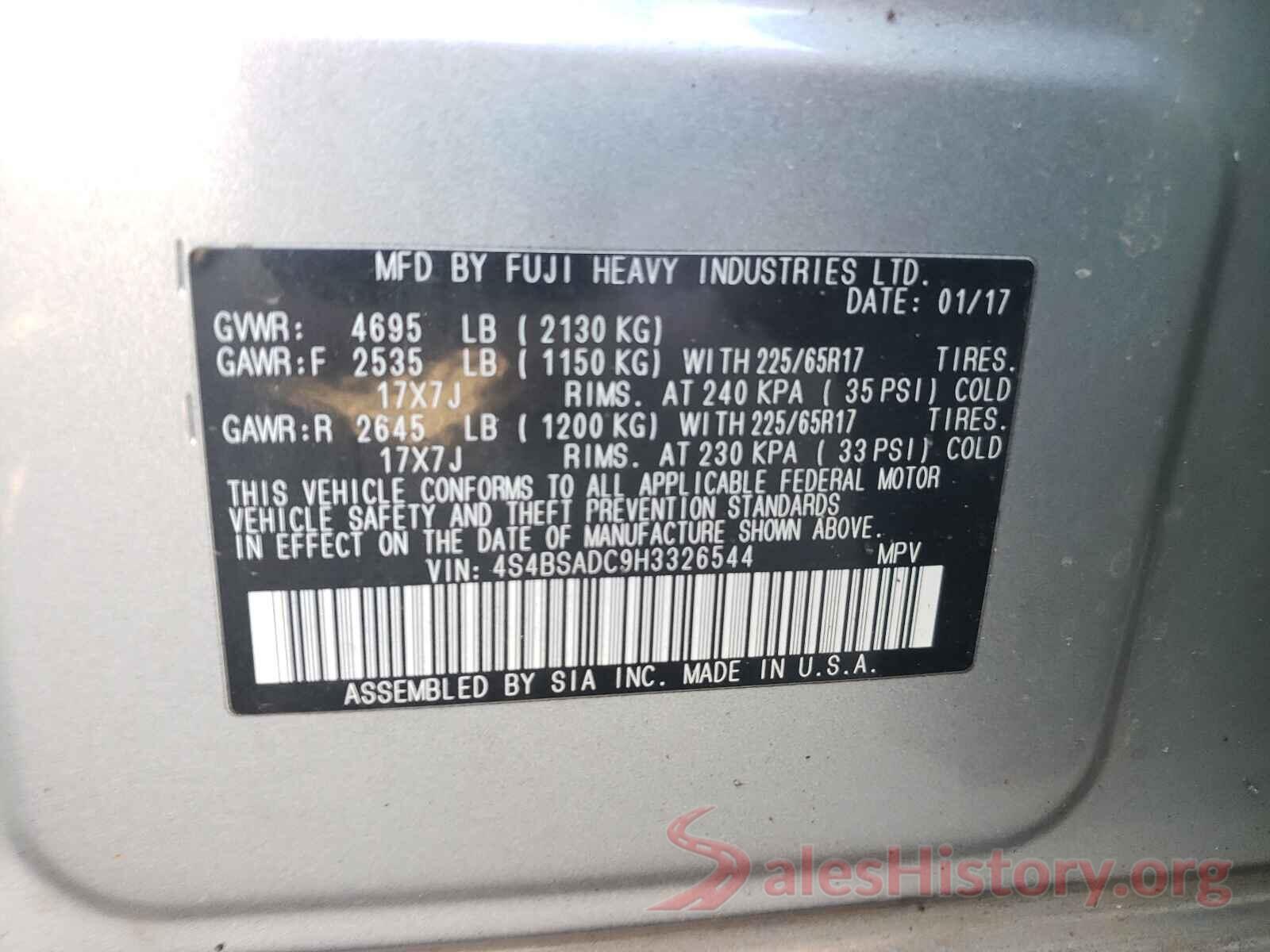 4S4BSADC9H3326544 2017 SUBARU OUTBACK