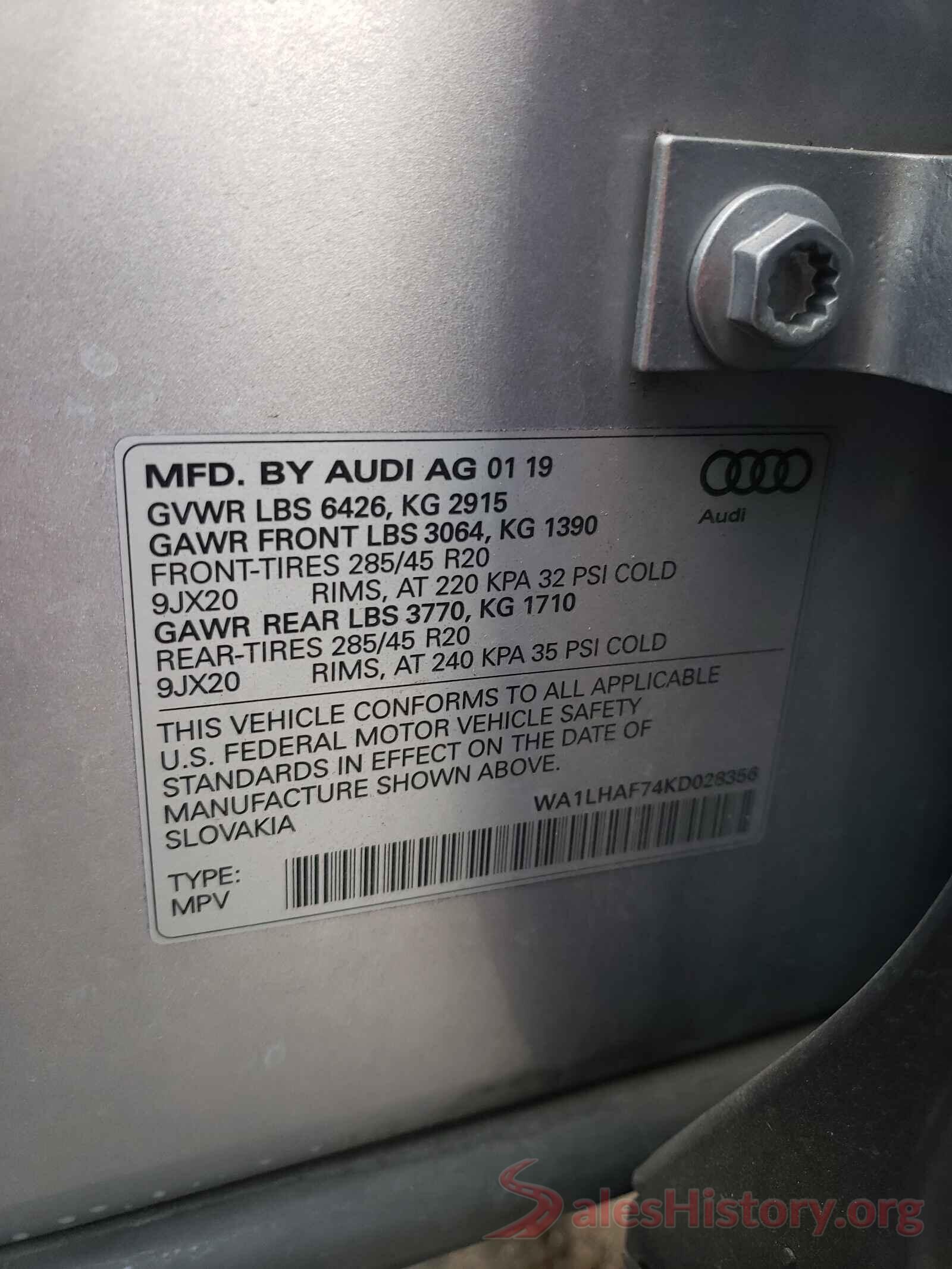 WA1LHAF74KD028356 2019 AUDI Q7