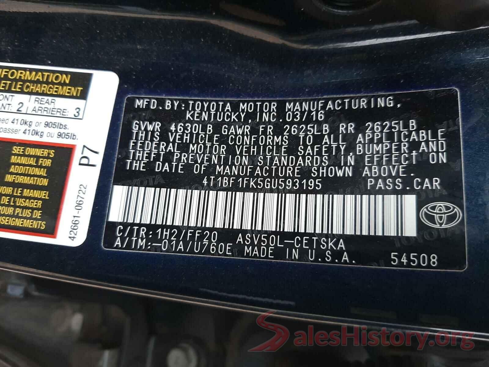 4T1BF1FK5GU593195 2016 TOYOTA CAMRY