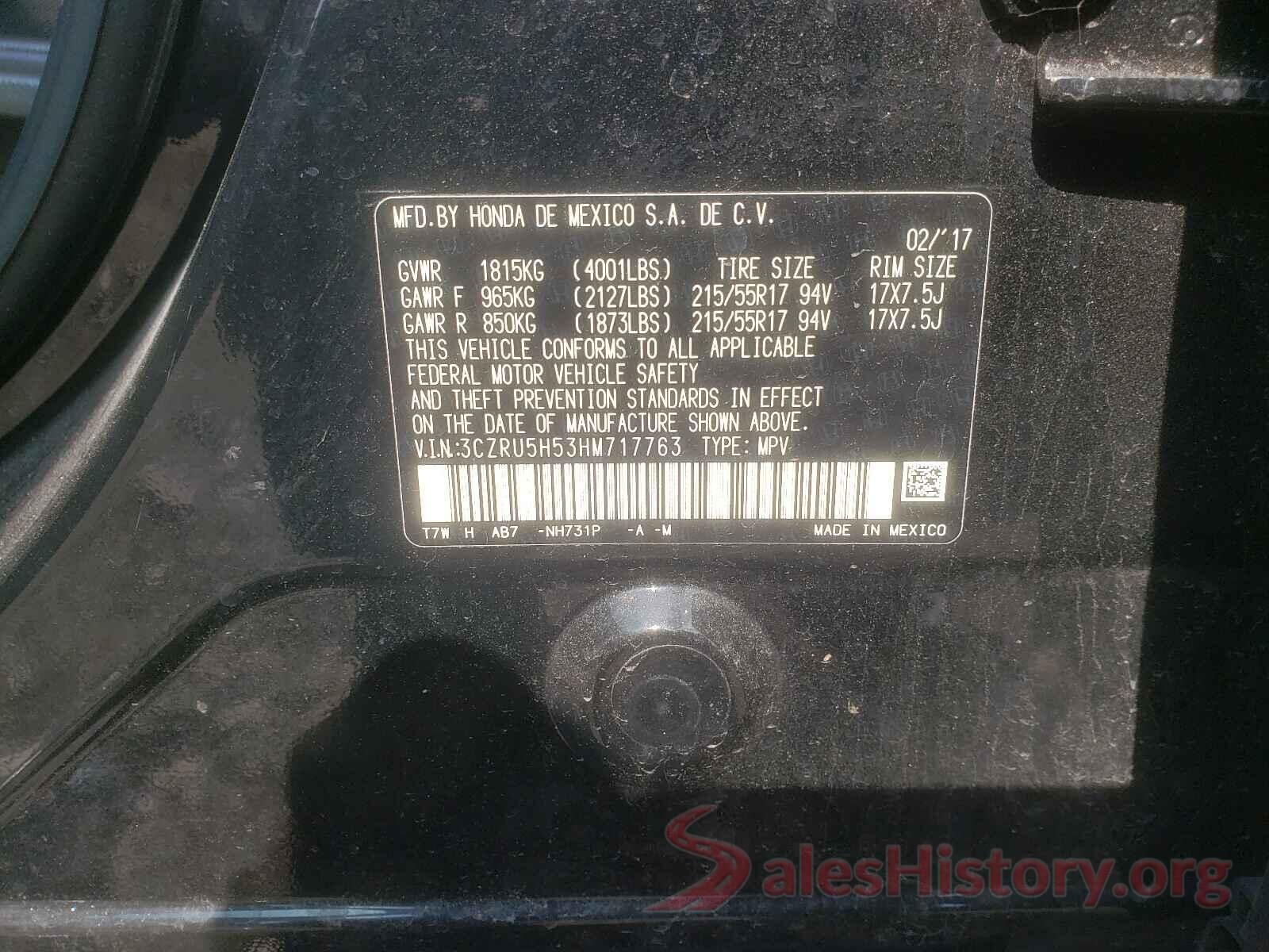 3CZRU5H53HM717763 2017 HONDA HR-V