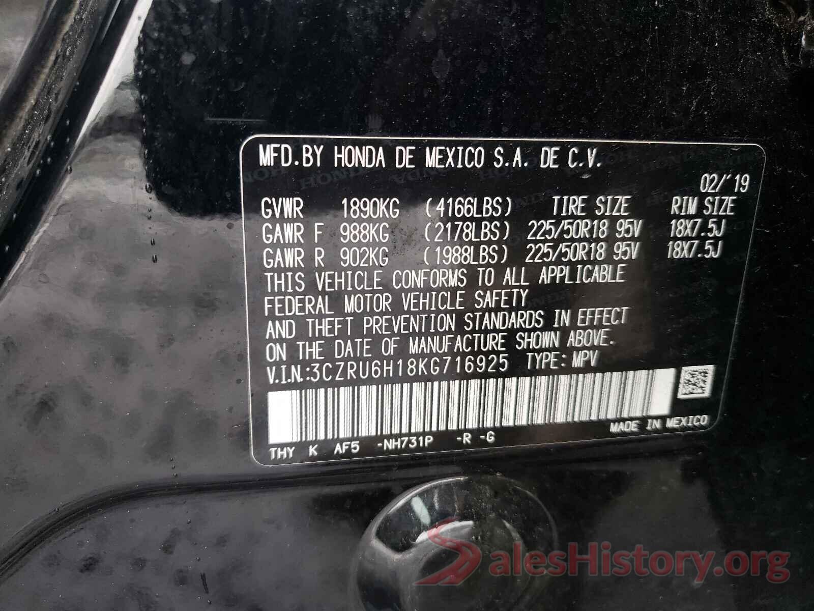 3CZRU6H18KG716925 2019 HONDA HR-V