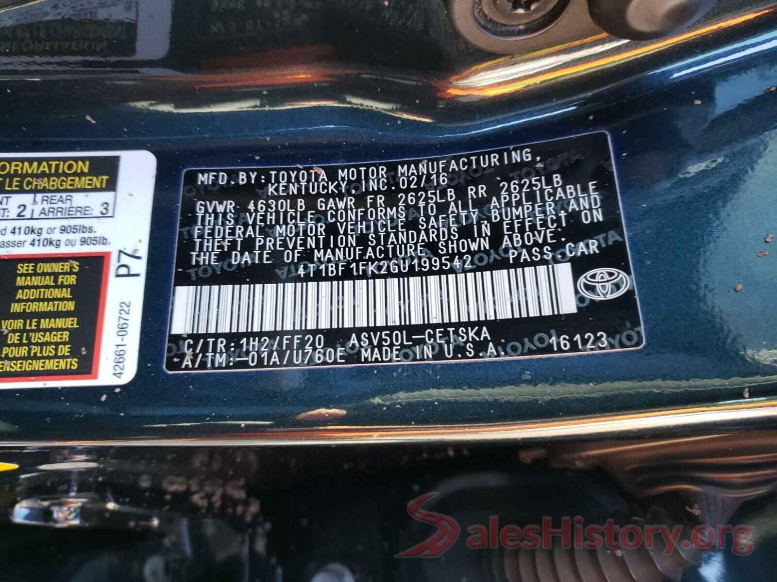 4T1BF1FK2GU199542 2016 TOYOTA CAMRY