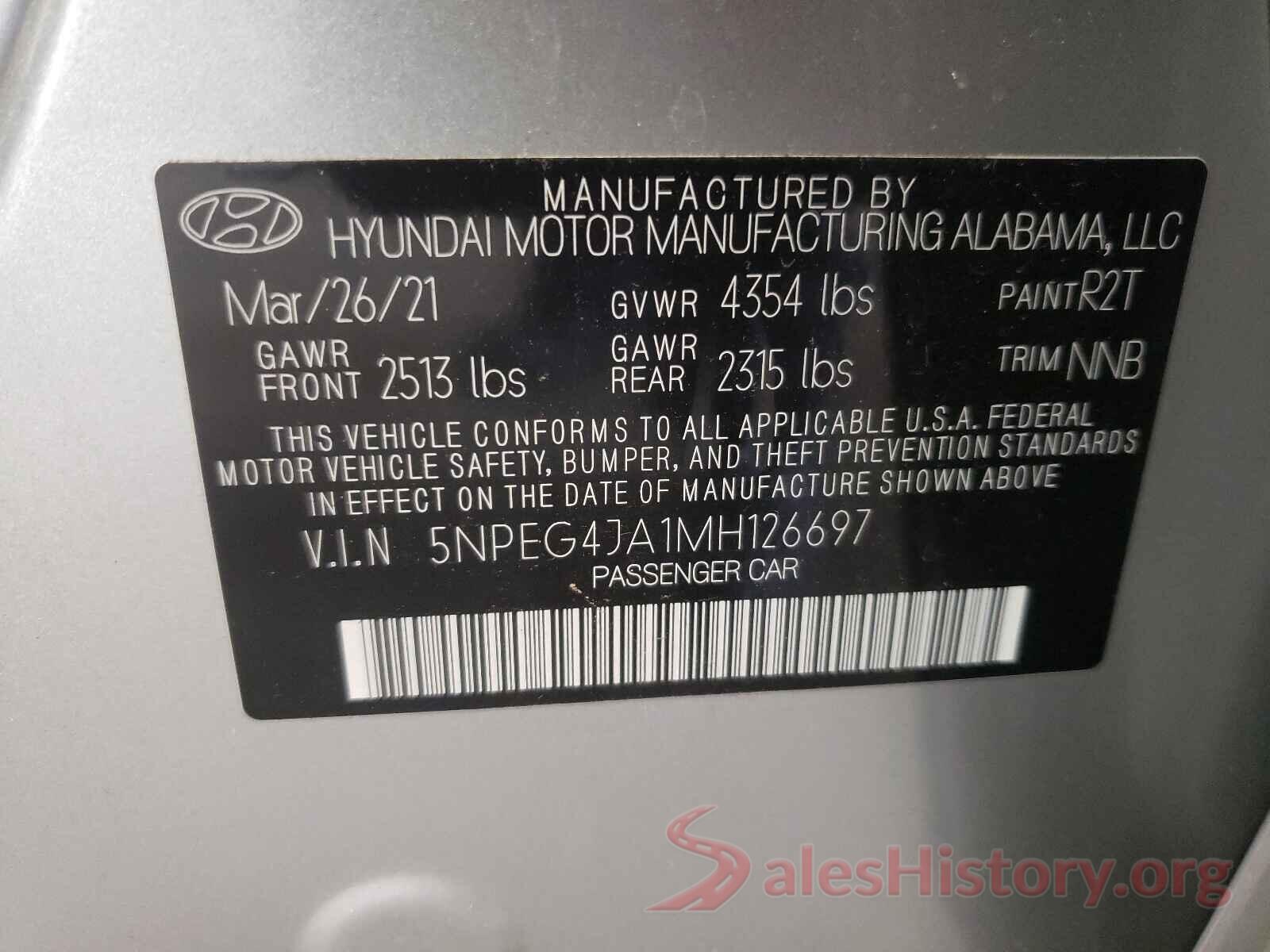 5NPEG4JA1MH126697 2021 HYUNDAI SONATA