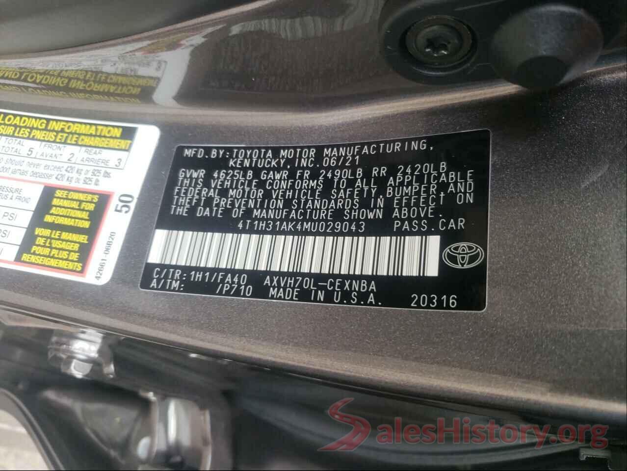 4T1H31AK4MU029043 2021 TOYOTA CAMRY