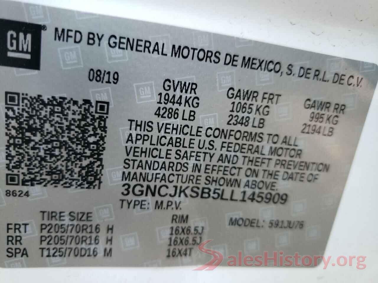 3GNCJKSB5LL145909 2020 CHEVROLET TRAX