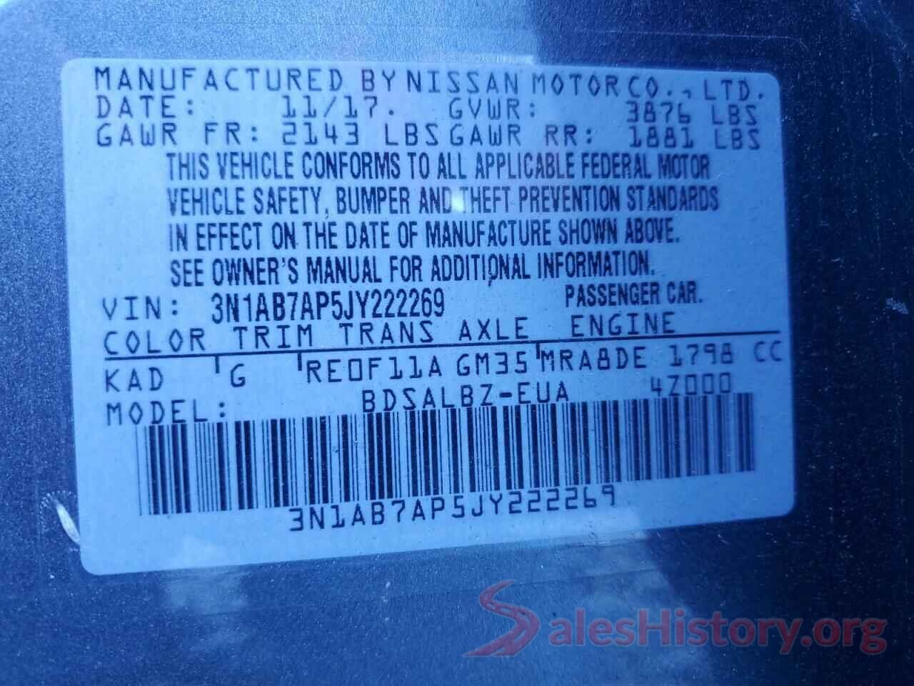 3N1AB7AP5JY222269 2018 NISSAN SENTRA