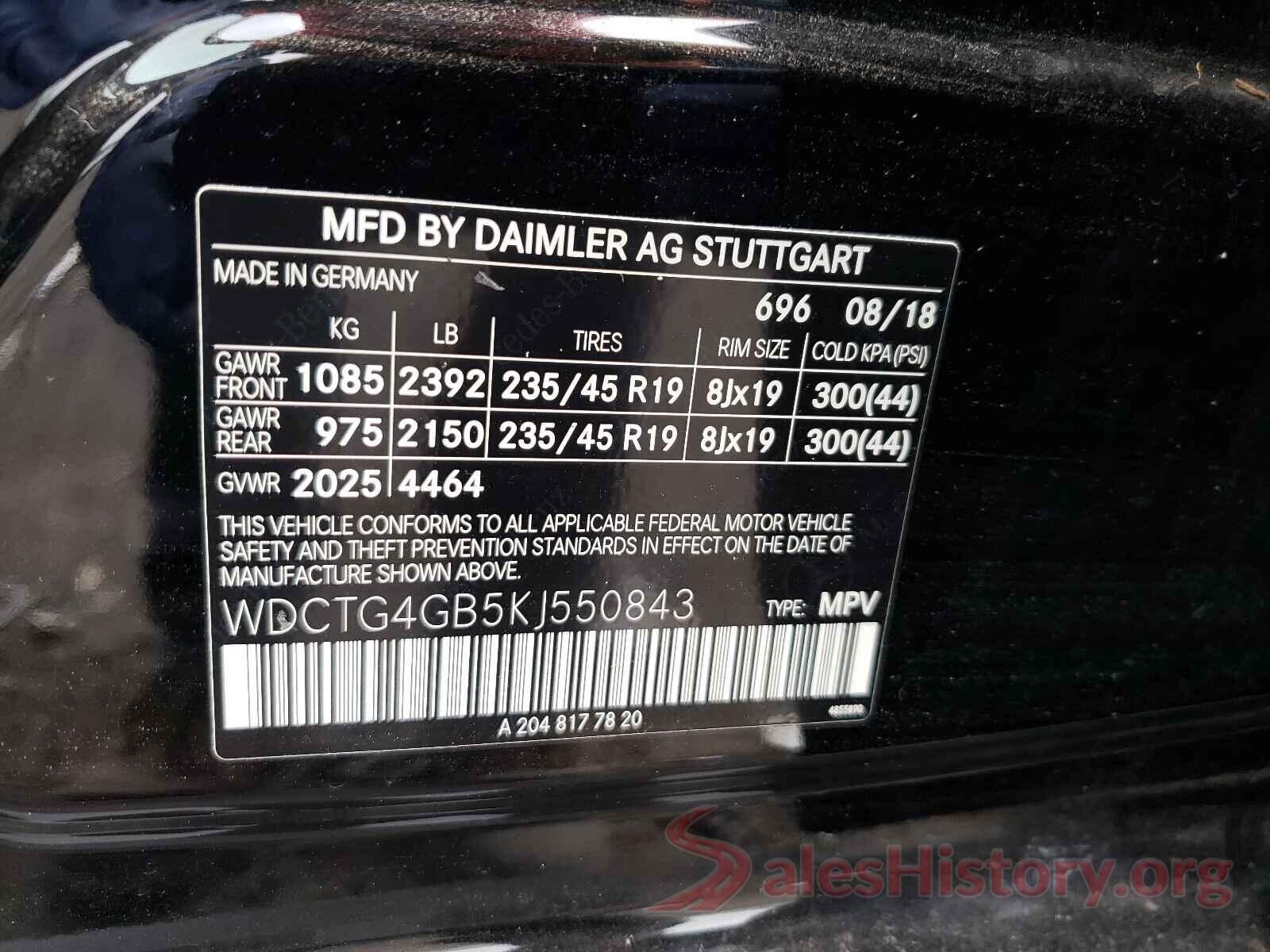 WDCTG4GB5KJ550843 2019 MERCEDES-BENZ GLA-CLASS