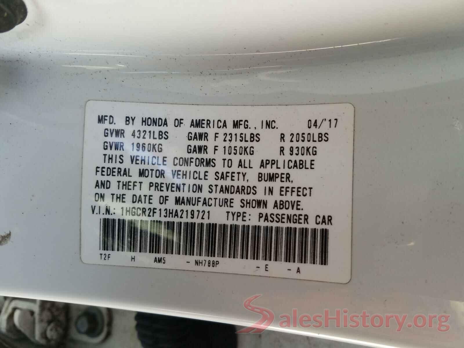 1HGCR2F13HA219721 2017 HONDA ACCORD