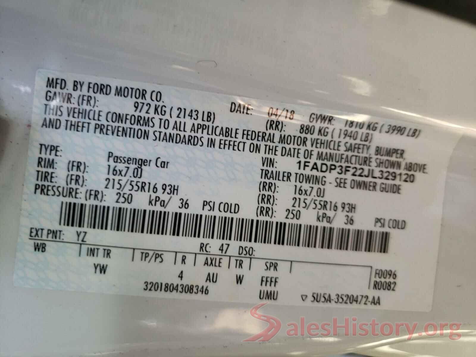 1FADP3F22JL329120 2018 FORD FOCUS