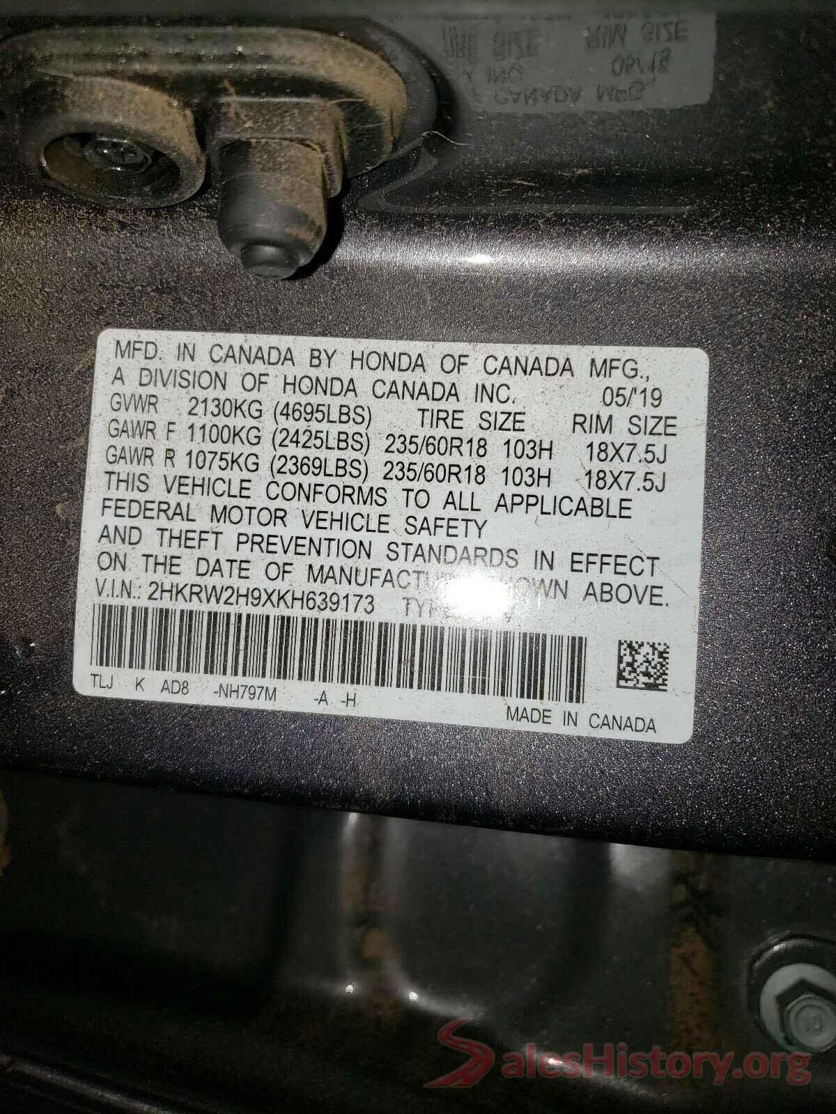 2HKRW2H9XKH639173 2019 HONDA CRV