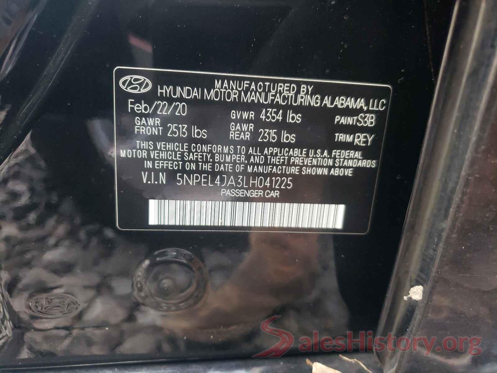 5NPEL4JA3LH041225 2020 HYUNDAI SONATA