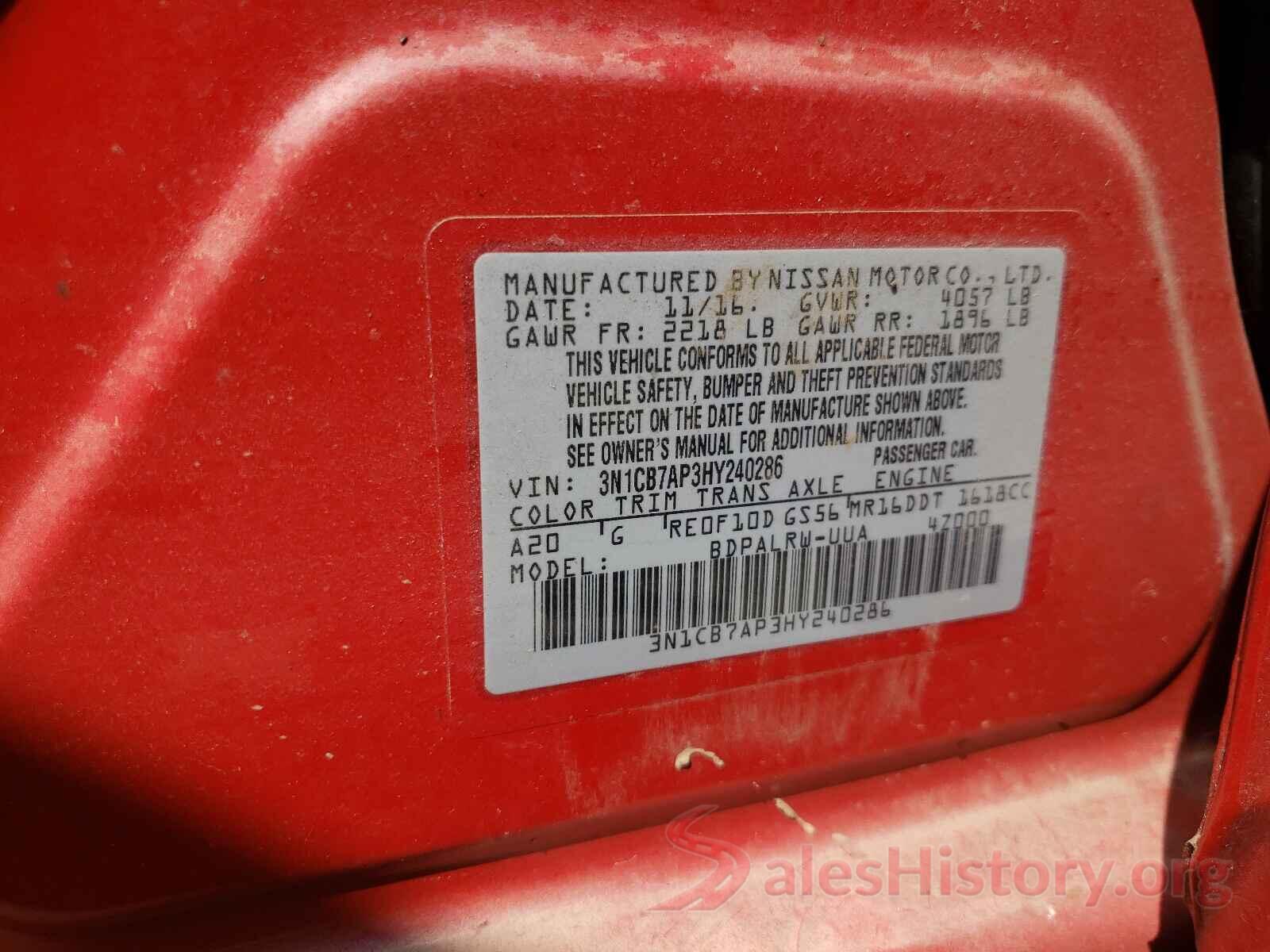 3N1CB7AP3HY240286 2017 NISSAN SENTRA