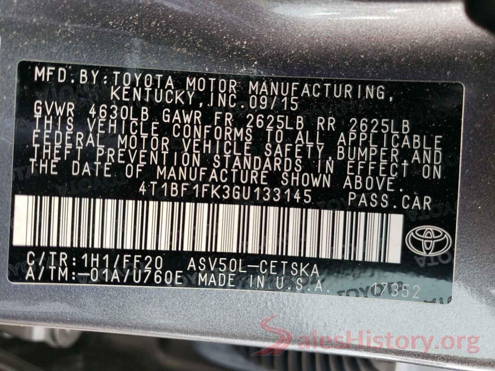 4T1BF1FK3GU133145 2016 TOYOTA CAMRY