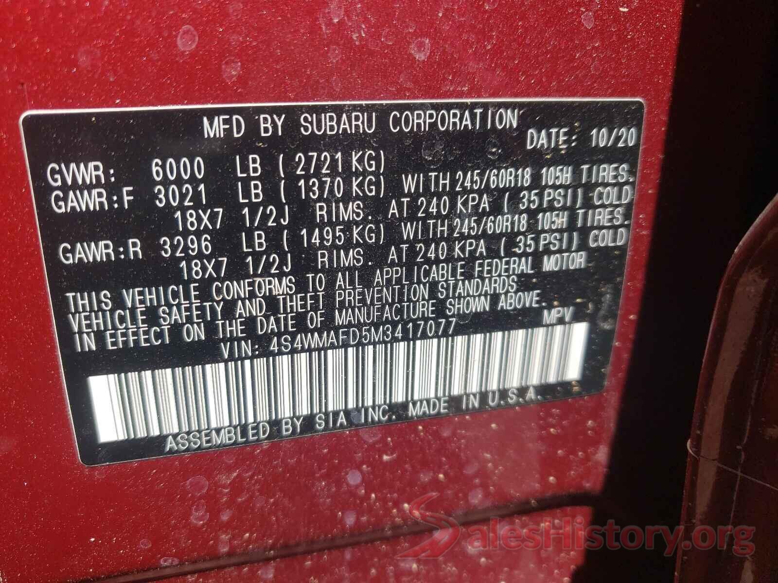 4S4WMAFD5M3417077 2021 SUBARU ASCENT