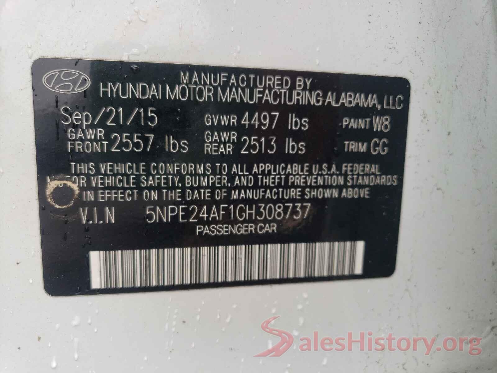 5NPE24AF1GH308737 2016 HYUNDAI SONATA