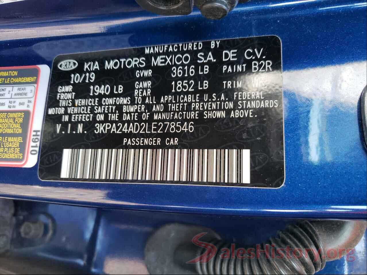 3KPA24AD2LE278546 2020 KIA RIO